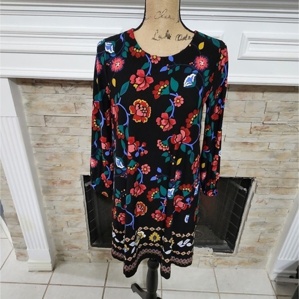 Loft floral long sleeve stretch comfy mini dress size SP‎ small petite new!!!
